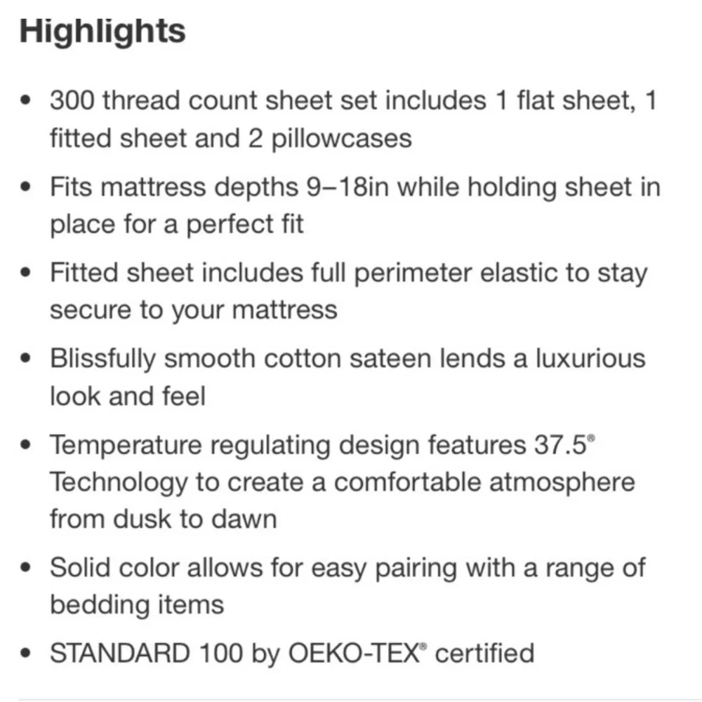 CasaLuna Temperature Regulating Sheet Set --Full 300 Thread Count Solid